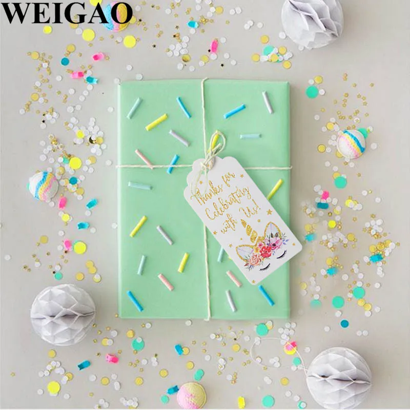 WEIGAO 20 шт DIY Единорог подарочные бумажные бирки вечерние сувениры Единорог бумажные этикетки крещение ребенок душ День рождения украшения