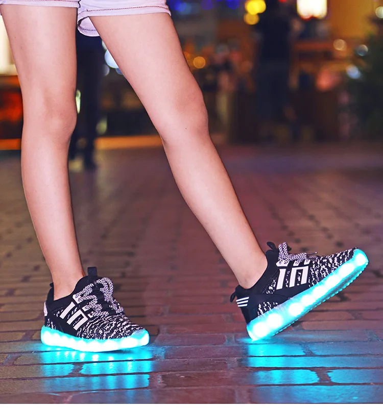 7ipupas Blue Canvas Kids Led Shoe With Usb Charging Glowing Sneakers 11 Color Soles Led Luminous Sneakers Light Up Children Shoe
