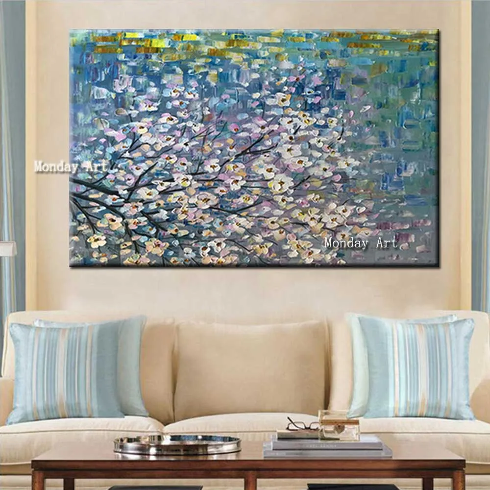 

Big size hand-painted floral purple abstract painting wall art living room flower picture home decoration modern oil painting