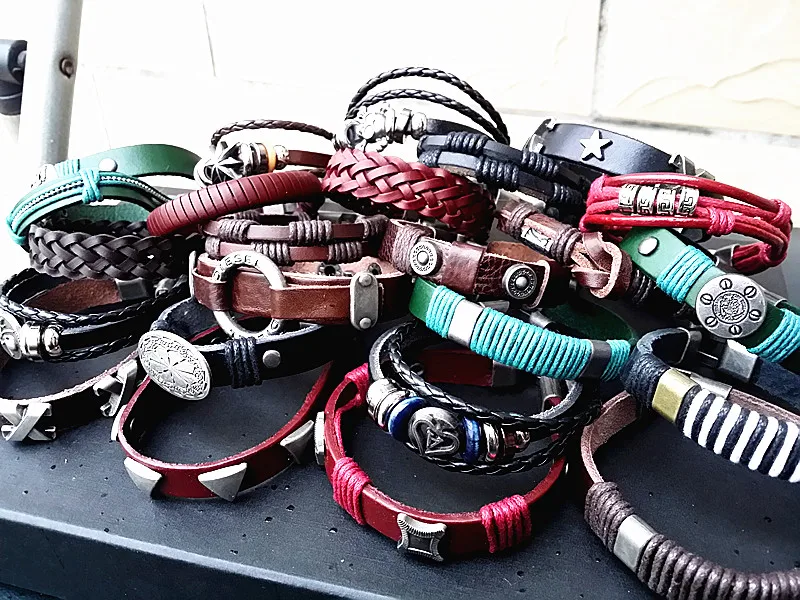

wholesale 50pcs assorted men's Genuine Leather vintage cuff bracelets brand new mix designs