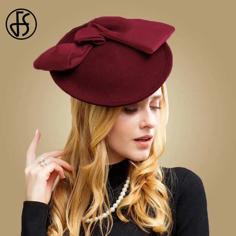 Женская фетровая шляпка Таблетка FS винтажная шерстяная с бантом темно синего