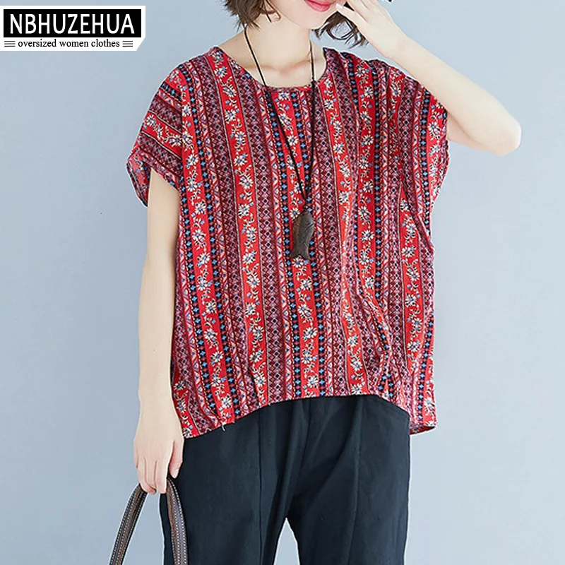 NBHUZEHUA A268 4XL 5XL Для женщин Винтаж футболка в полоску по Размеры d плюс Camisetas Mujer Verano