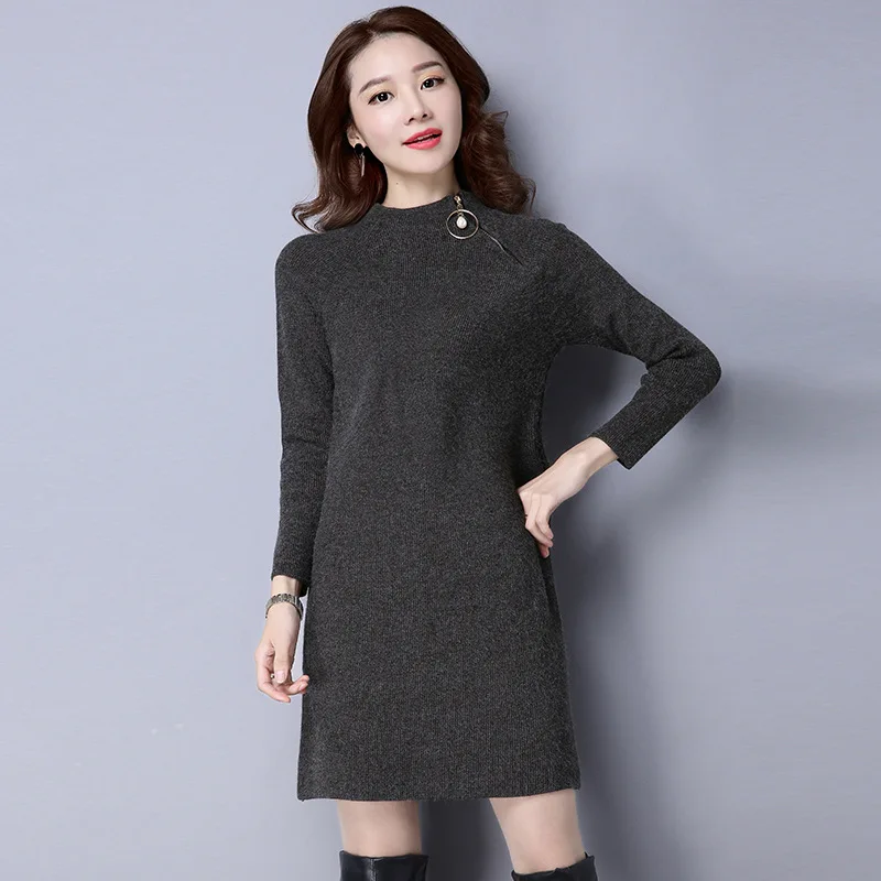 Женское повседневное платье длинное из хлопка с длинным рукавом осень зима