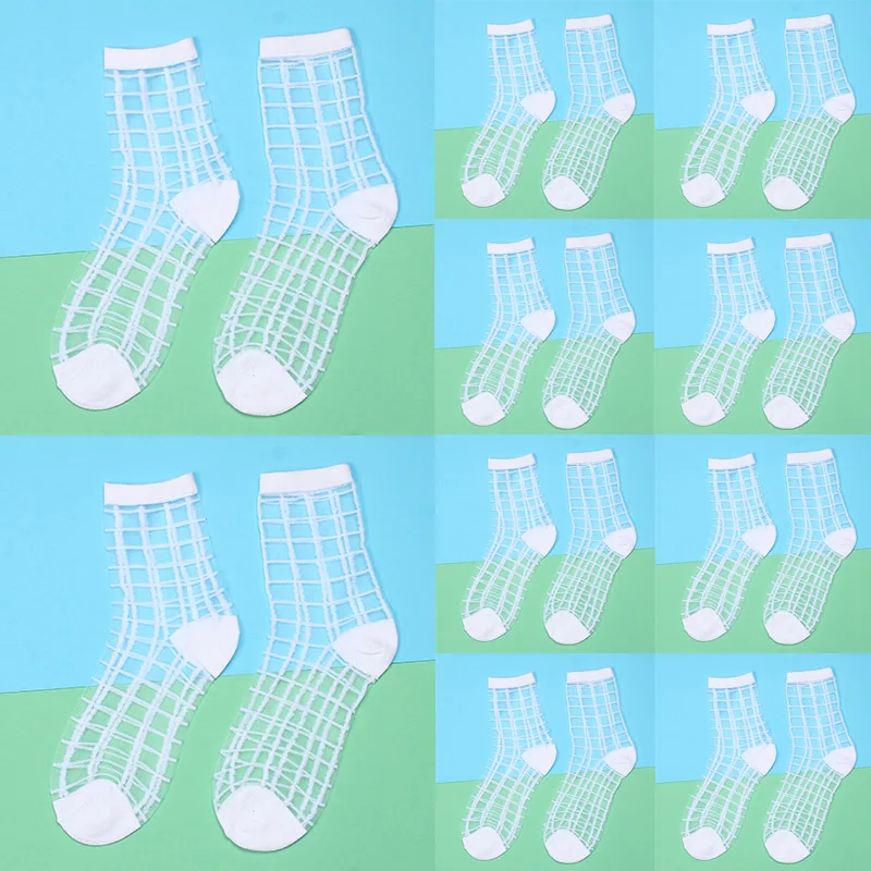 10pairs-WE-plaid 10 пар в партии женские носки летние женские короткие сетчатые Носки Прозрачные эластичные винтажные кружевные носки черные белые женские носки - Цвет: 10pairs-WE-plaid