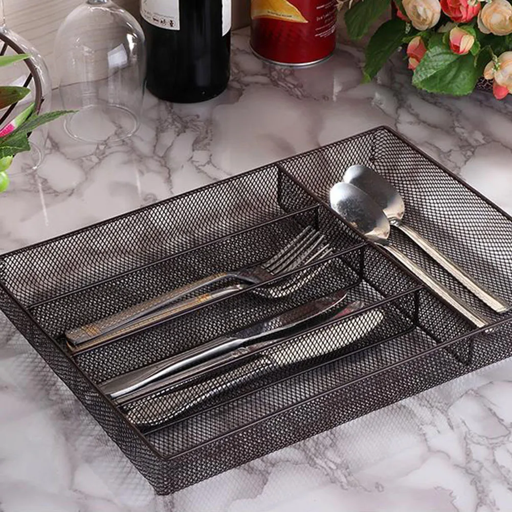Storage 5 Grids Iron Art Shelf Table Holders Home Organizer Cutlery Tray Drain Flat Drawer Multifunctional Spoon Kitchen | Дом и сад