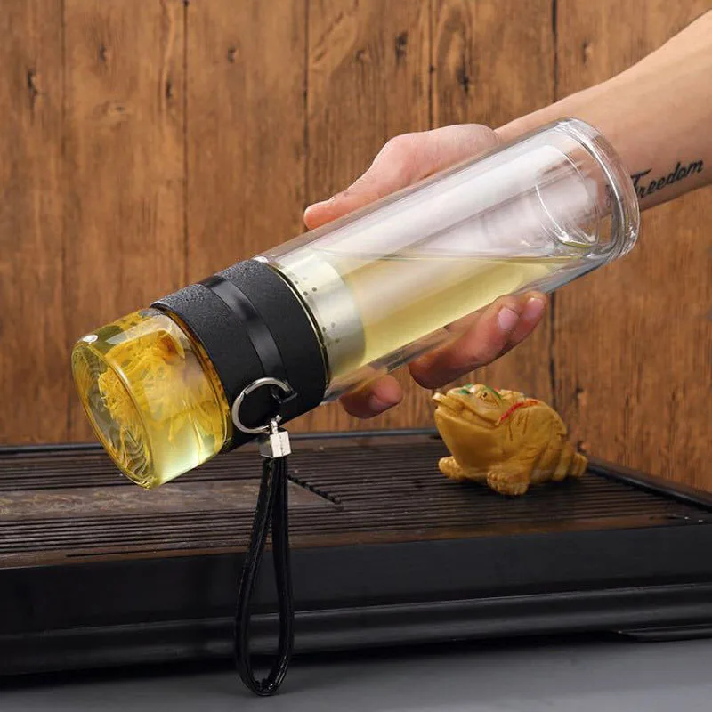 2018 двойная настенная боросиликатная стеклянная бутылка для воды Чай Infuser Фильтр