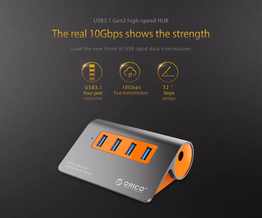 USB Сплиттер ORICO с 4 портами 3 1 10 Гбит/с usb хаб для передачи данных адаптером питания