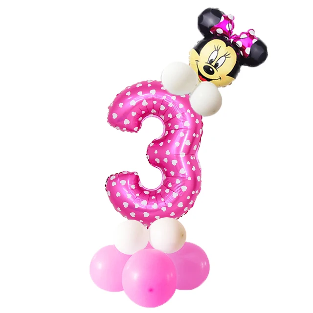 Pink Number 3 18 шт./лот, розовый, синий, 32 дюйма, номер 1, 2, 3, 4, воздушный шар из фольги, детский душ, день рождения, вечеринка, мини, Микки, Минни, голова, украшение, Balaos - Цвет: Pink Number 3