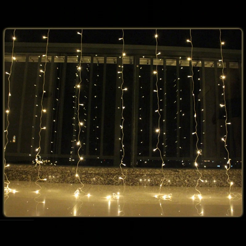 3X3M Led Icicle String Lights Christmas Fairy Garland Outdoor Home For Wedding/Curtain/Garden Decoration EU Plug | Лампы и освещение