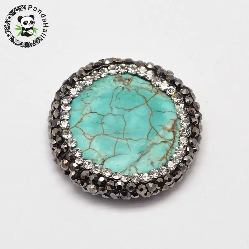 

5pcs Natural Tur-quoise Beads & Pendants, with Czech Rhinestone jewelry, Mixed Shape, Mixed Stone, 24~29x18~25x6~13mm, Hole: 1mm