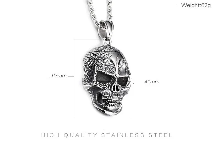 Necklace Men Biker Motorcycle Style Black Stainless Steel Skeleton Skull Pendants Necklaces Charm Jewelry Party Gifts punk rock | Украшения