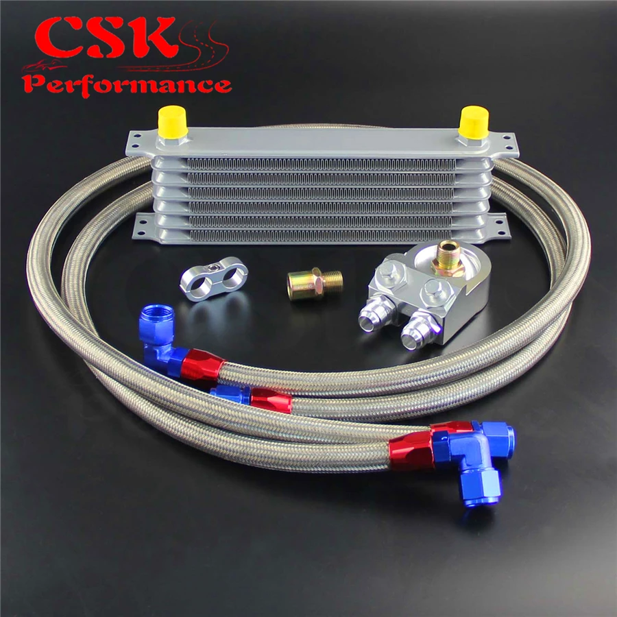 

7 Row AN10 Universal Trust Oil Cooler + 3/4*16 & M20*1.5 Filter Adapter Hose Kit
