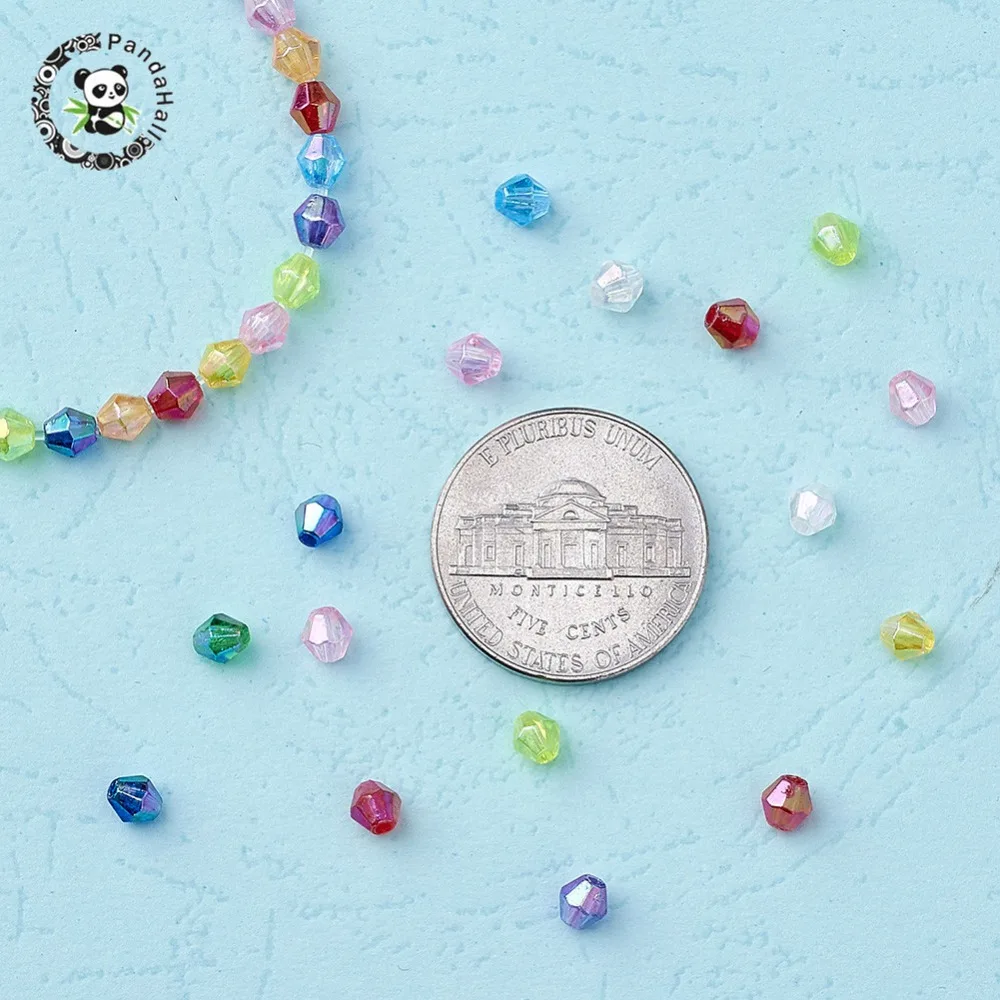 2500pc/box 10 Colors Environmental AB Color Plated Transparent Acrylic Beads Faceted Bicone Mixed For DIY Jewelry 4x4mm | Украшения и