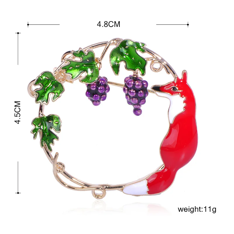 Funmor милая лиса животное брошки винограда медная эмалированная заколка для