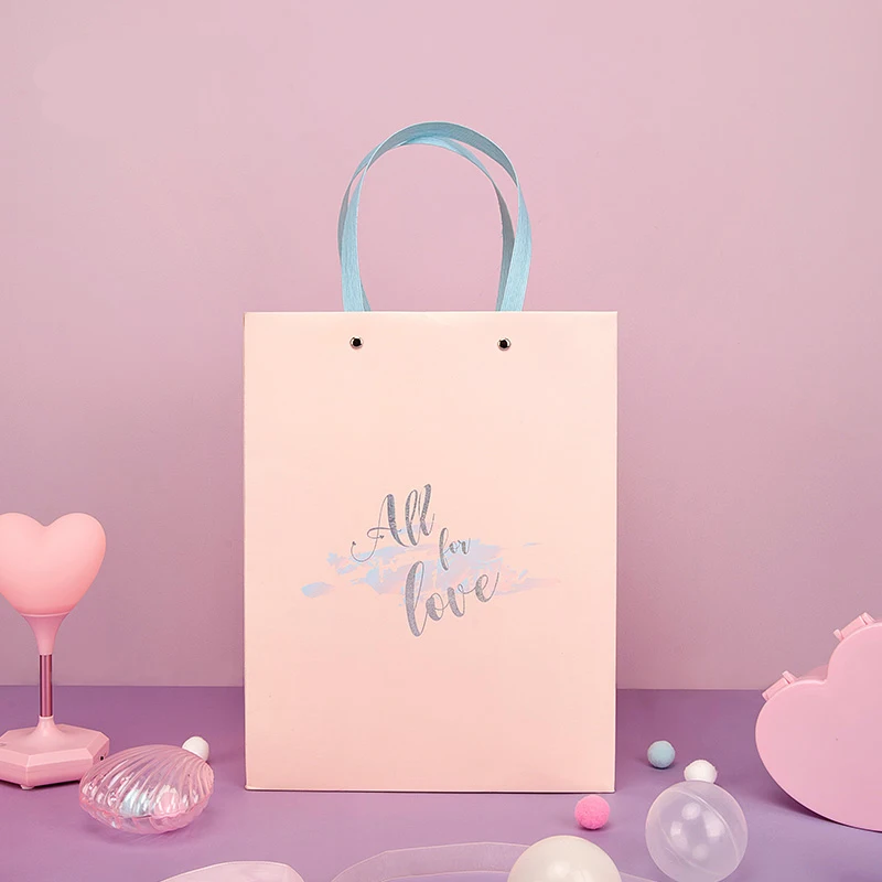 Pink Paper Bag 16x16x18cm Window Sweet Gift Box With And Lafite All For Love Birthday Trumpet Business Packing | Дом и сад