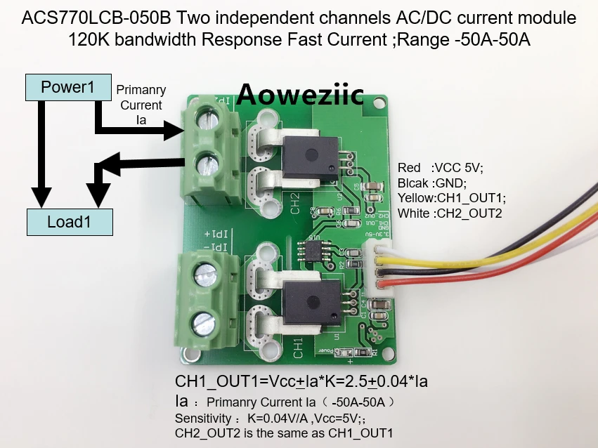 

Aoweziic ACS770LCB-050B ACS770LCB ACS770 Two independent channels AC/ DC current detection module Rang:-50A-50A