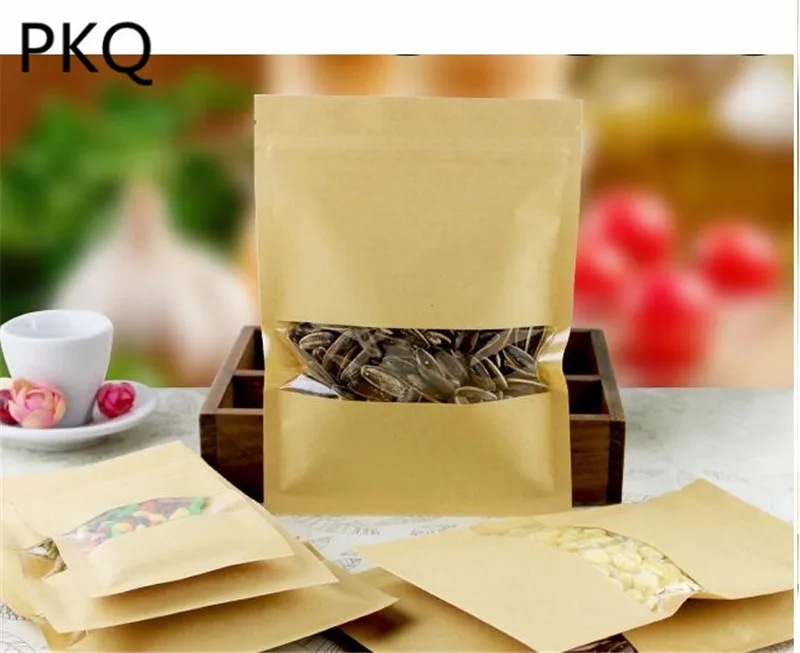 10 шт 9*14 см крафт-бумага окно молния замок мешок сухой еды/орехи/злаки/упаковочный