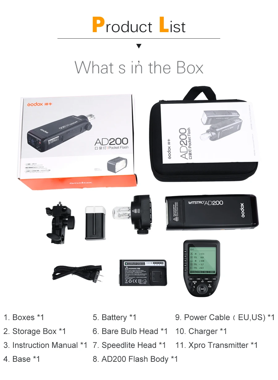 Godox AD200 200Ws ttl GN60 HSS вспышка Встроенный 2,4G беспроводной и Xpro-C/N/F/S/O/P передатчик для Canon Nikon Fuji sony Olympus
