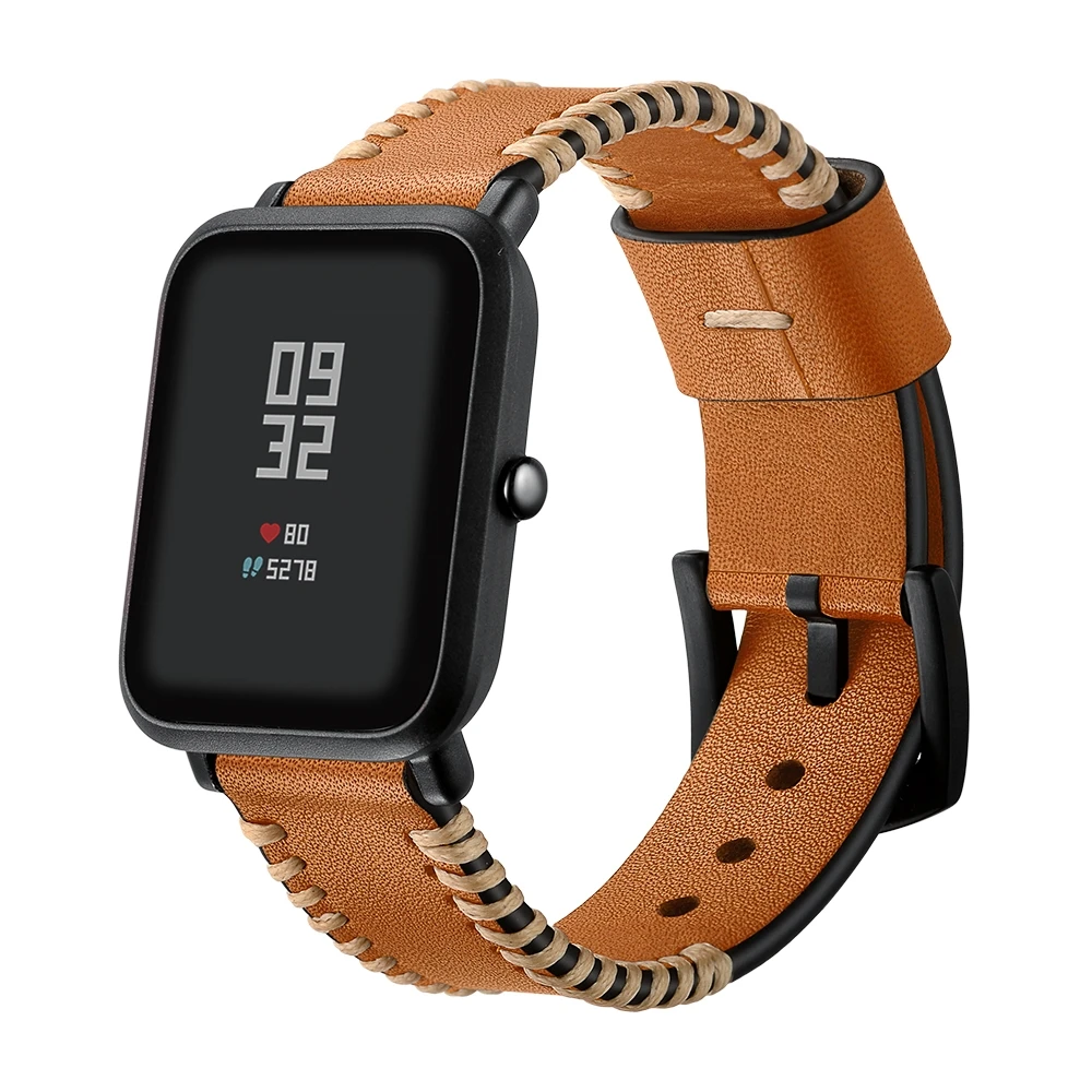 20 мм кожаный ремешок для Xiaomi Huami Amazfit Bip BIT Смарт-часы браслет для Xiaomi Amazfit ремешок из натуральной кожи ремень
