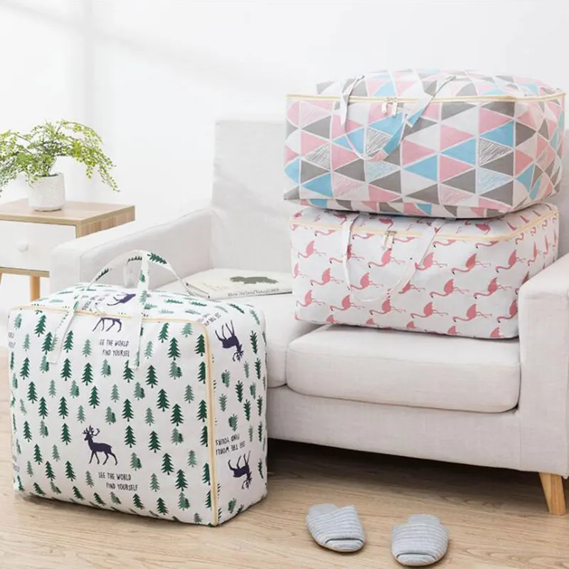 Шт. 1 шт.. Модные хлопковые льняные переносные большие стеганые сумки для хранения