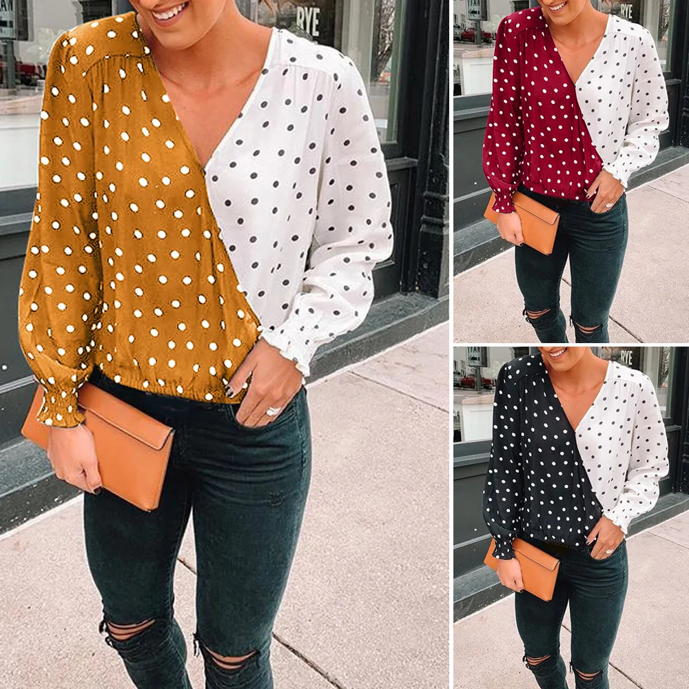 Женские топы с v-образным вырезом и длинным рукавом женская блузка праздничная