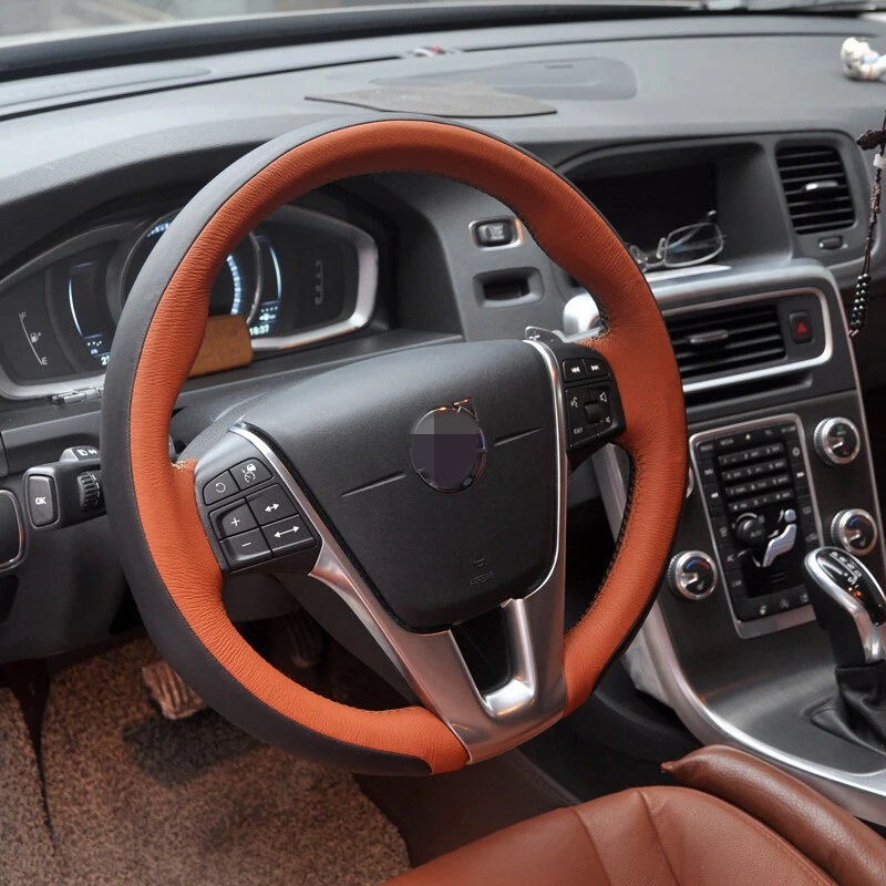 BANNIS сшитый вручную черный чехол рулевого колеса автомобиля из натуральной кожи