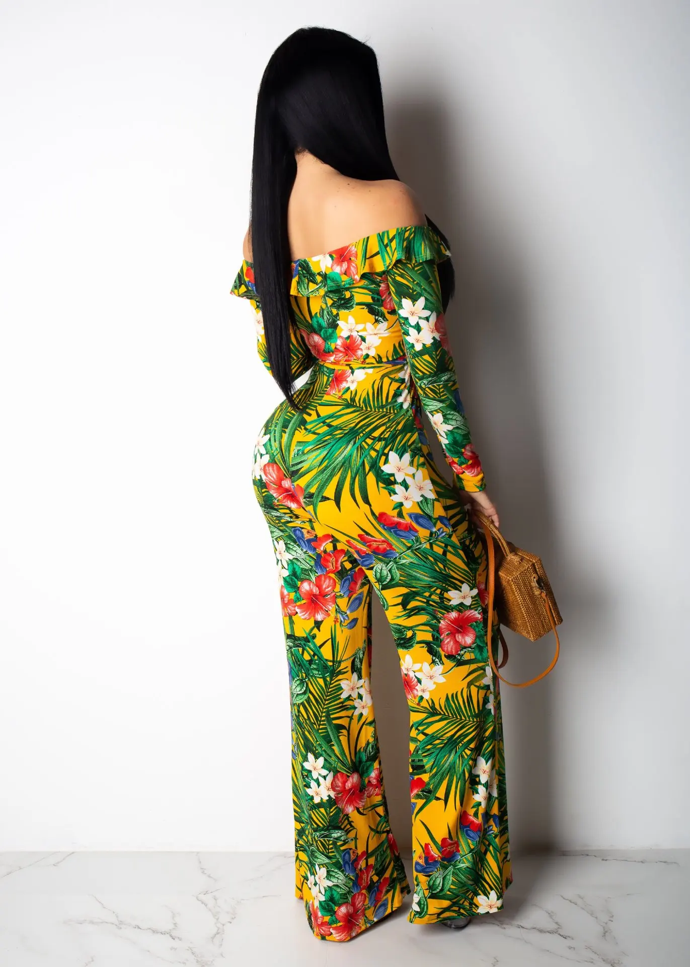 Цветочный узор Топ сексуальный слово плечо обернутый Грудь Эластичный пояс