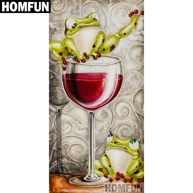 

HOMFUN Full Square/Round Drill 5D DIY Diamond Painting "Frog red wine" 3D Embroidery Cross Stitch 5D Home Decor Gift A00605