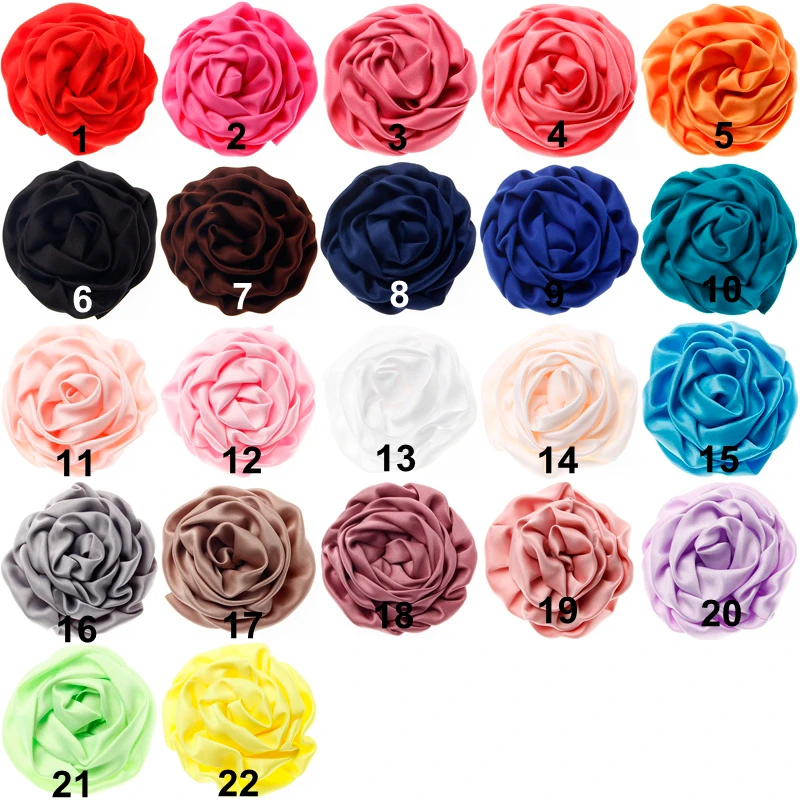 

(50pcs/lot) 3" Artificial Rolled Rosette Rose Flowers For Baby Headbands Soft Matte Satin Silk Flowers For Girl Hair Accessories