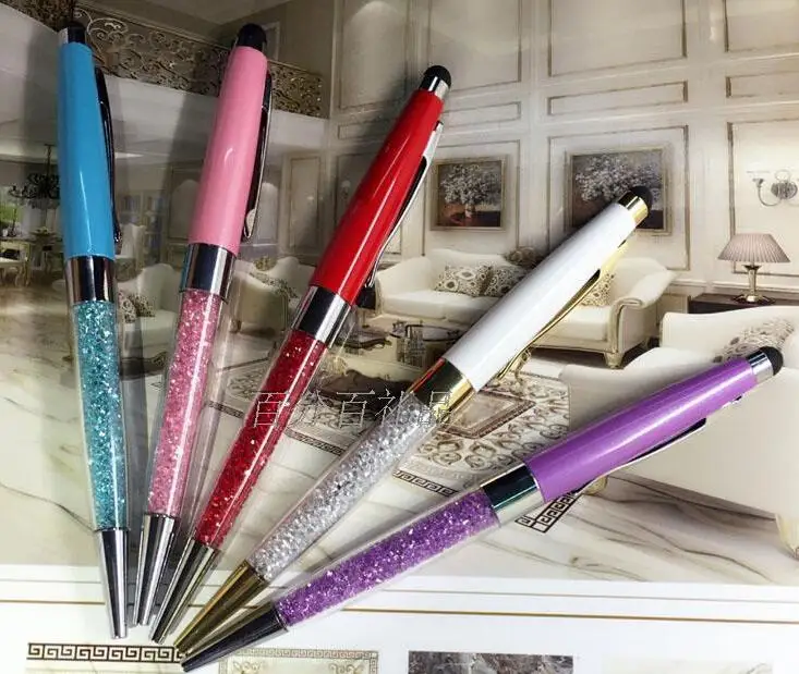 100 шт./лот 2 в 1 новая ручка с кристаллами милая брендовая шариковая и стразами