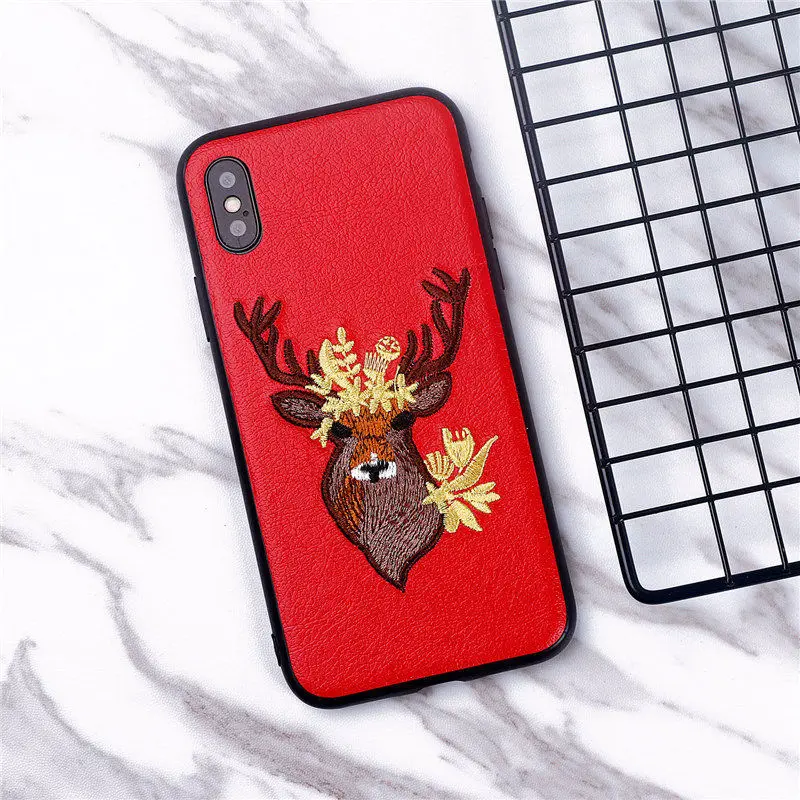 For iphone X case cover Netarlier for 7 8 Back Soft Full Cover Case 6 6s plus Silicone Sika Deer Embroidery |