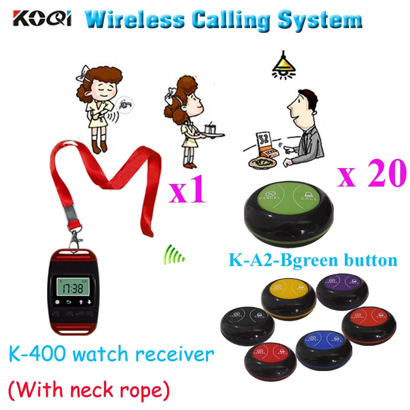 

Restaurant Guest Pager Calling System Wholesales Price Of Table Buzzer Bell Wireless Waiter CE( 1pcs watch & 20pcs call button)