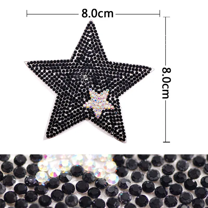 Style 8 6.5cm rhinestone star stickers rhinestones applique 5pcs/pack hotfix heat transfer design iron on For kids garment bag shoe - Color: Style 8