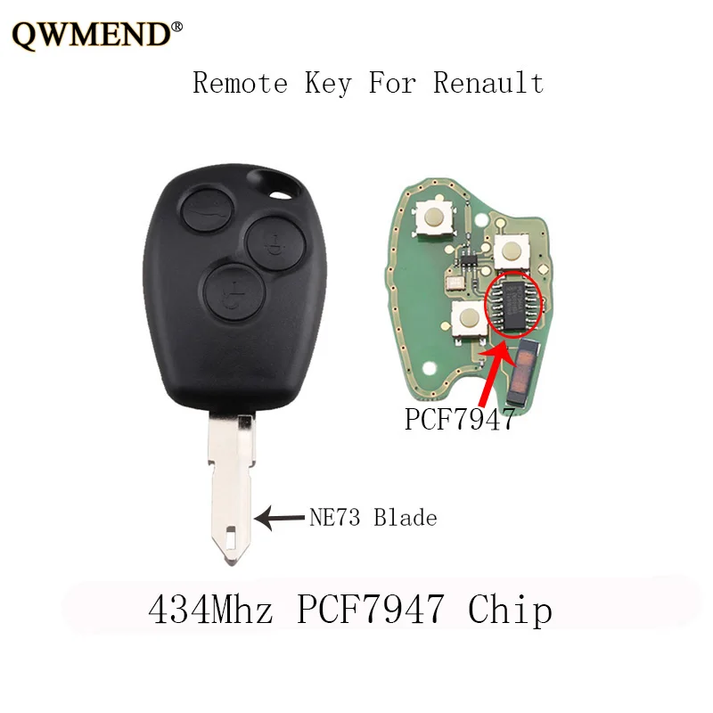QWMEND 434 МГц PCF7946/PCF7947 чип дистанционного ключа Fob для Renault Duster Logan Fluence Clio Vivaro Movano Master