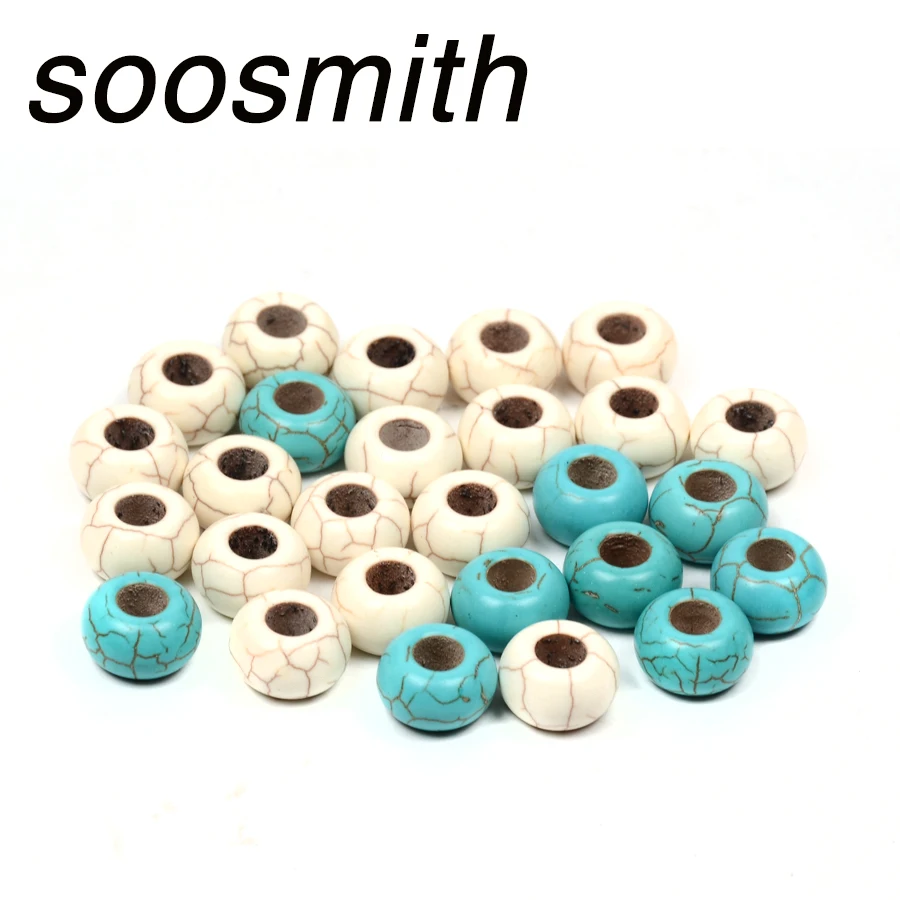 Soosmith оптовая продажа круглые синие и белые бусы из бирюзы с большим отверстием