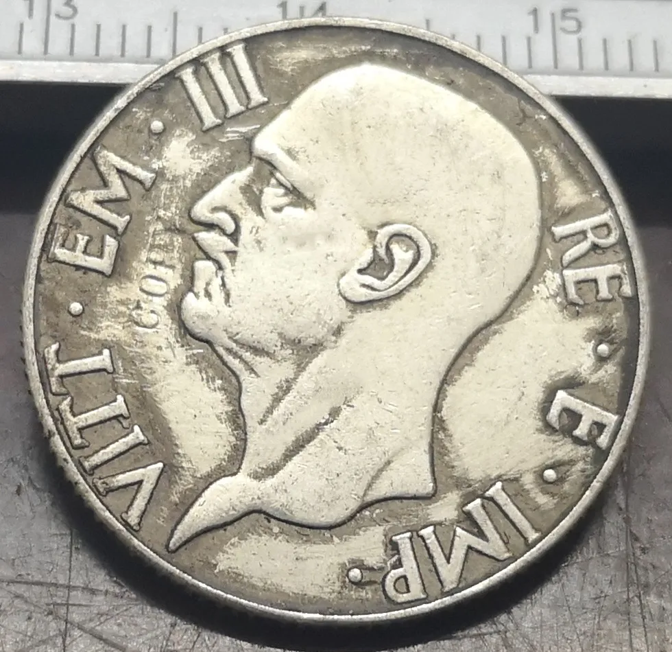 1938 Италия 5 Lire-Vittorio Emanuele III Посеребренная копия монеты