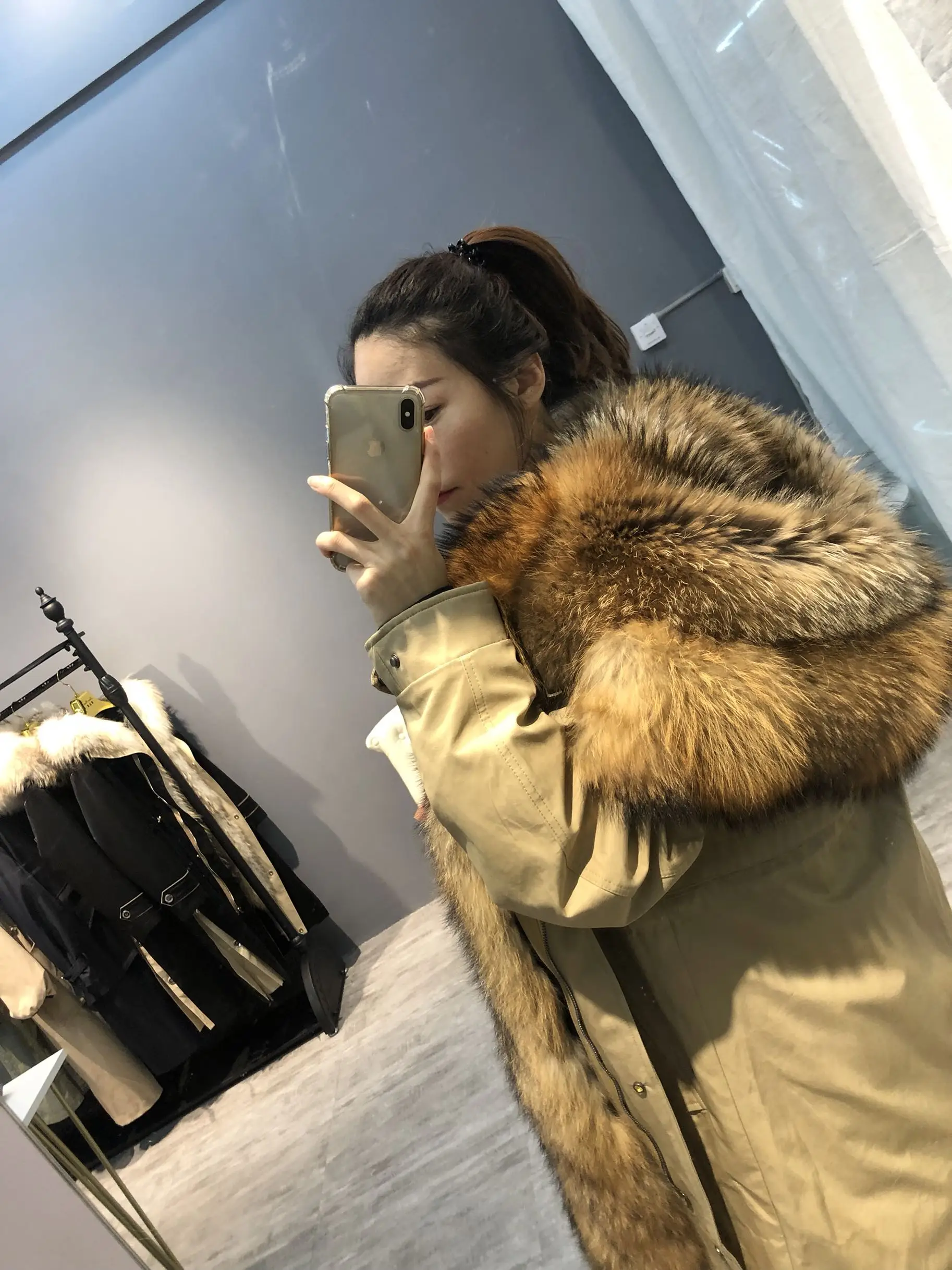 long (length 90cm) OFTBUY, пальто с натуральным мехом, супер большой воротник из меха енота, капюшон, зимняя куртка, Женская парка, натуральный мех норки, подкладка, толстая, теплая, съемная - Цвет: long (length 90cm)