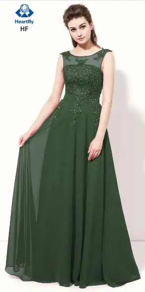 ANGELSBRIDEP открытая шея аппликация Длинные свадебные платья модные шифоновые Vestido Madrinha вечерние платья Быстрая - Цвет: Зеленый