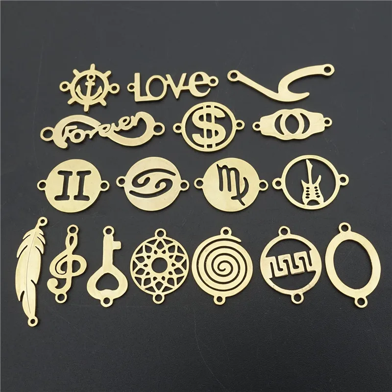 

5 Pieces Gold Stainless Steel Connectors Dollar Zodiac Cufflinks Feather Guitar Helm Component Jewelry Making Findings