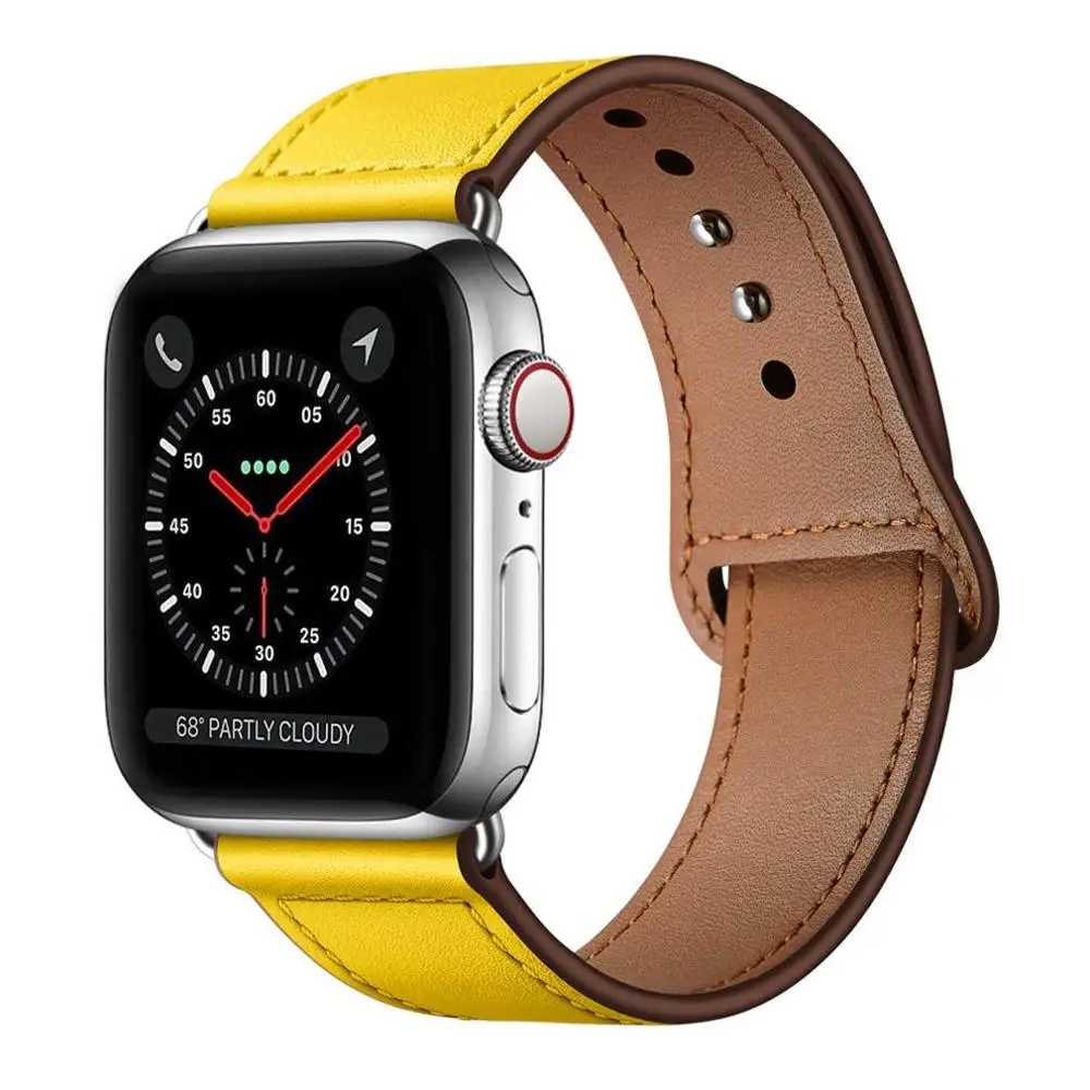 Lemon Yellow Кожаный ремешок для наручных часов Apple Watch 38 мм 40 мм 42-44 мм, Apple Watch сменный Ремешок Браслет для наручных часов iWatch, браслет Series 5/4/3/2/1 - Цвет ремешка: Lemon Yellow