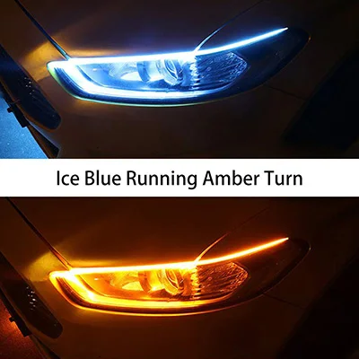 Ice Blue-Amber Audbic 2 шт. гибкий светодиодный DRL полоса 30 см 45 см 60 см Автомобильные дневные ходовые огни 12 В указатель поворота светильник белый Янтарный синий - Цвет: Ice Blue-Amber