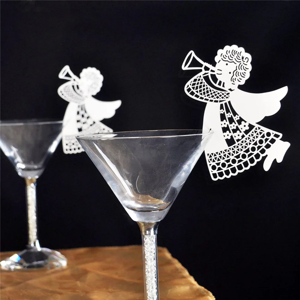 50 шт. бумажная открытка с изображением ангела лазерная резка стакан для вина