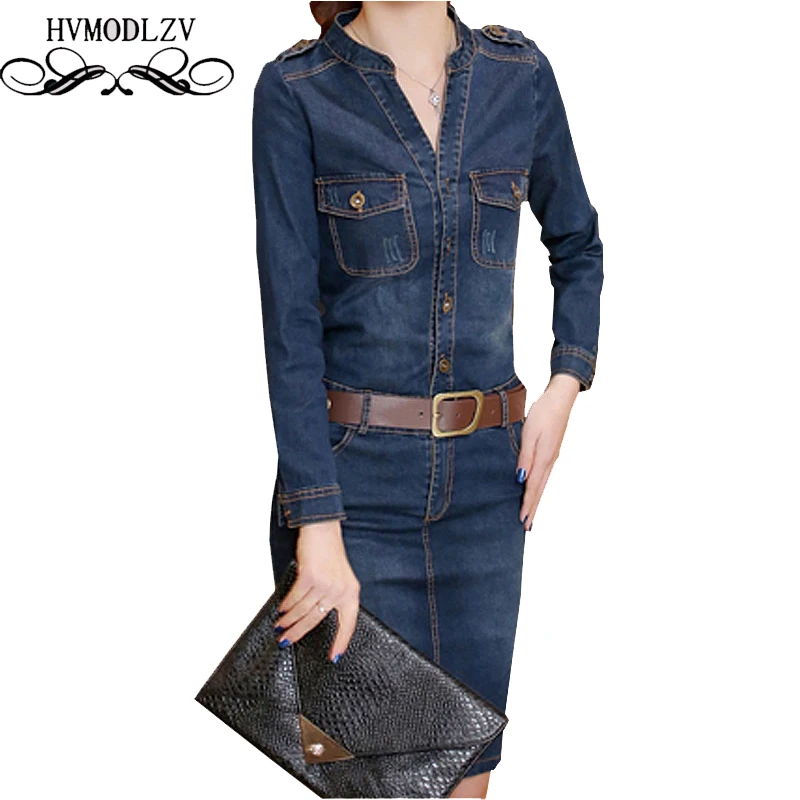 Женское джинсовое платье с длинным рукавом Ковбойское большого размера V