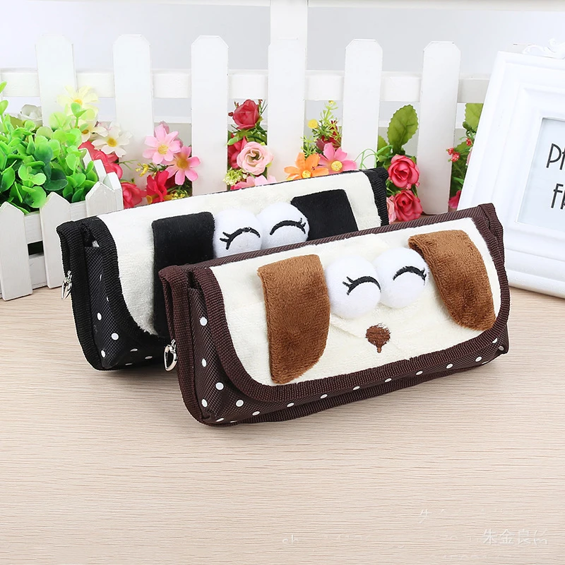Милый плюшевый тканевый пенал с плюшевой собачкой мультяшный дизайн для ручек и