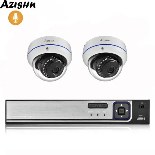 2PCS Dome Camera AZISHN 4CH 5.0MP POE NVR CCTV система безопасности HD 5MP H.265 аудио запись ИК металлический корпус IP камера видеонаблюдения комплект ONVIF - Цвет: 2PCS Dome Camera