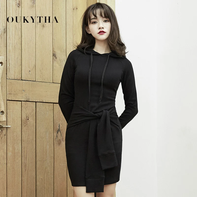Women's Dresses Casual Hoodie Dress Fashion Spring Sashes Straight With Hood Women Clothing 2019 Ladies | Женская одежда