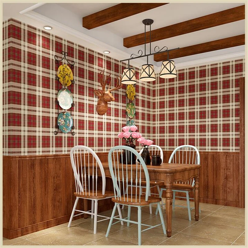 

Beibehang Modern American wallpaper Nordic England square lattice study master bedroom children room restaurant 3d wallpaper