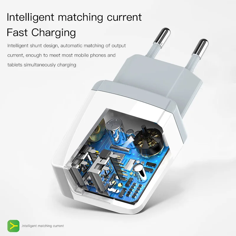 Yesido YC21 двойное настенное зарядное устройство USB с кабелем Micro USB для iPhone X XS 8 7 samsung Xiaomi быстрое зарядное устройство USB адаптер EU штекер