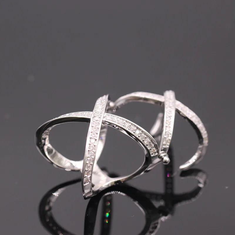 Женское длинное кольцо GZJY белое золотое с двумя поперечными кристаллами и