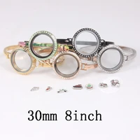 stainless steel floating locket bangles with rhinestone five colors round screw living memory locket bracelets bangles 5pcs